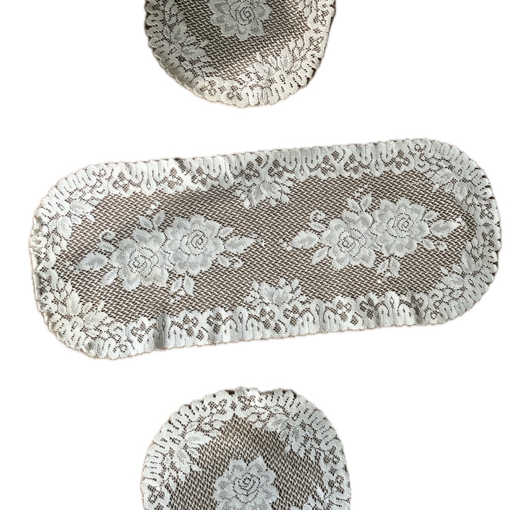 White Heritage Lace Table Runner Victorian Rose Doilies Collection
